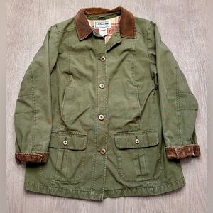 Vintage 90s L.L.Bean Womens Field Jacket Barn Coat Green Plaid Lined Corduroy M